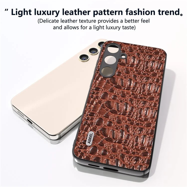 ABEEL For Samsung Galaxy S24+ Texture Case Genuine Cow Leather Coated PC+TPU Phone Cover