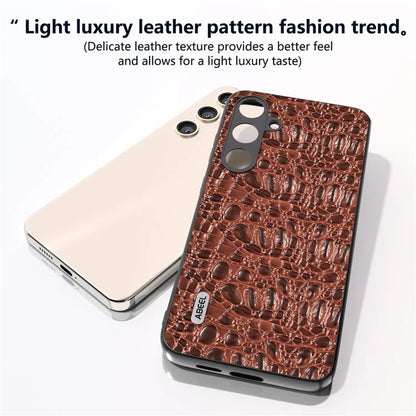ABEEL For Samsung Galaxy S24+ Texture Case Genuine Cow Leather Coated PC+TPU Phone Cover