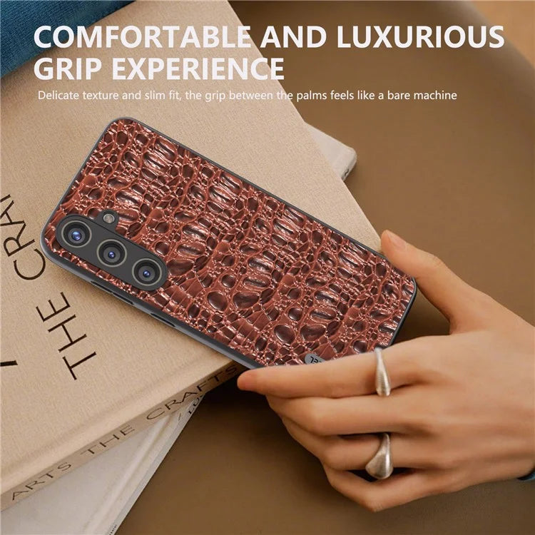 ABEEL For Samsung Galaxy S24+ Texture Case Genuine Cow Leather Coated PC+TPU Phone Cover