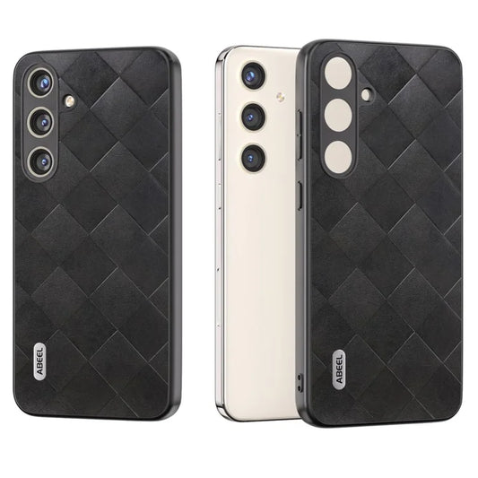 ABEEL For Samsung Galaxy S24 Grid Texture Phone Cover PU Leather Protective Back Case