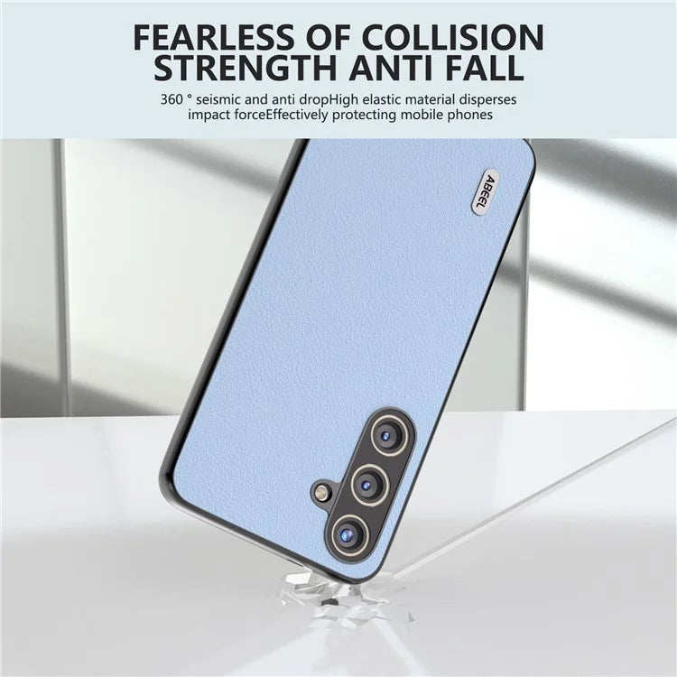 ABEEL For Samsung Galaxy S24 Phone Case Genuine Cow Leather Textured Protective Cover