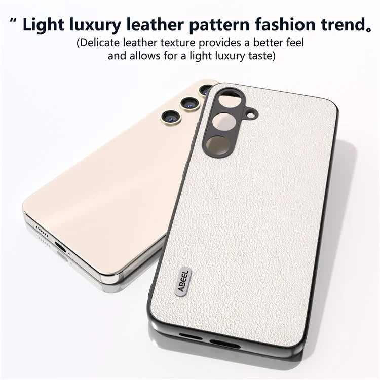 ABEEL For Samsung Galaxy S24 Phone Case Genuine Cow Leather Textured Protective Cover