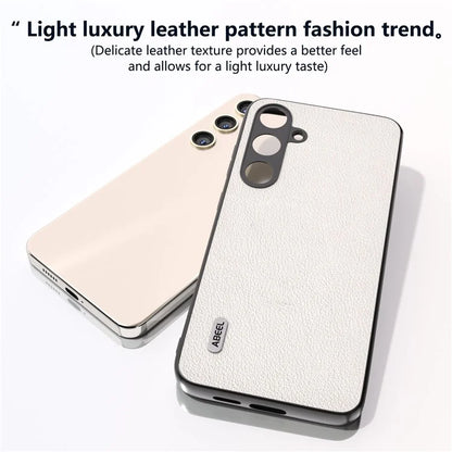 ABEEL For Samsung Galaxy S24 Phone Case Genuine Cow Leather Textured Protective Cover