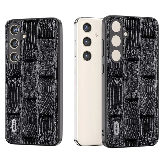 ABEEL For Samsung Galaxy S24 Mahjong Texture Case Shock-Absorbing Genuine Cow Leather Cover
