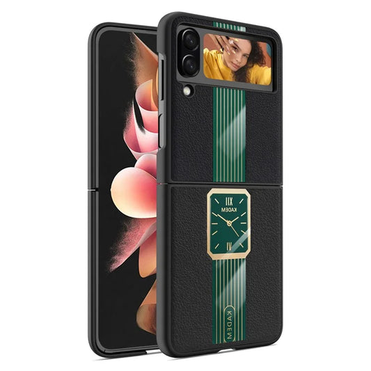 KADEM For Samsung Galaxy Z Flip4 5G Watch Pattern Electroplating Acrylic+TPU+PU Cell Phone Case