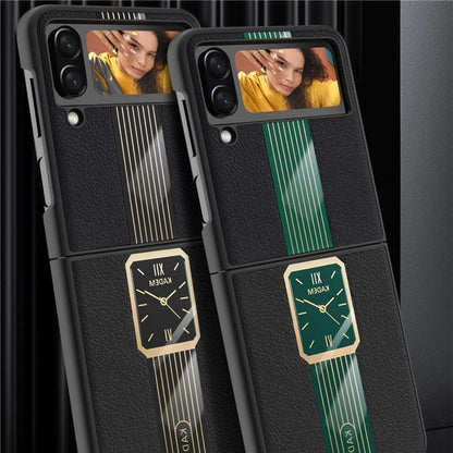 KADEM For Samsung Galaxy Z Flip4 5G Watch Pattern Electroplating Acrylic+TPU+PU Cell Phone Case