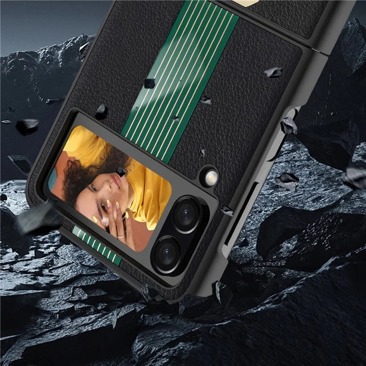 KADEM For Samsung Galaxy Z Flip4 5G Watch Pattern Electroplating Acrylic+TPU+PU Cell Phone Case