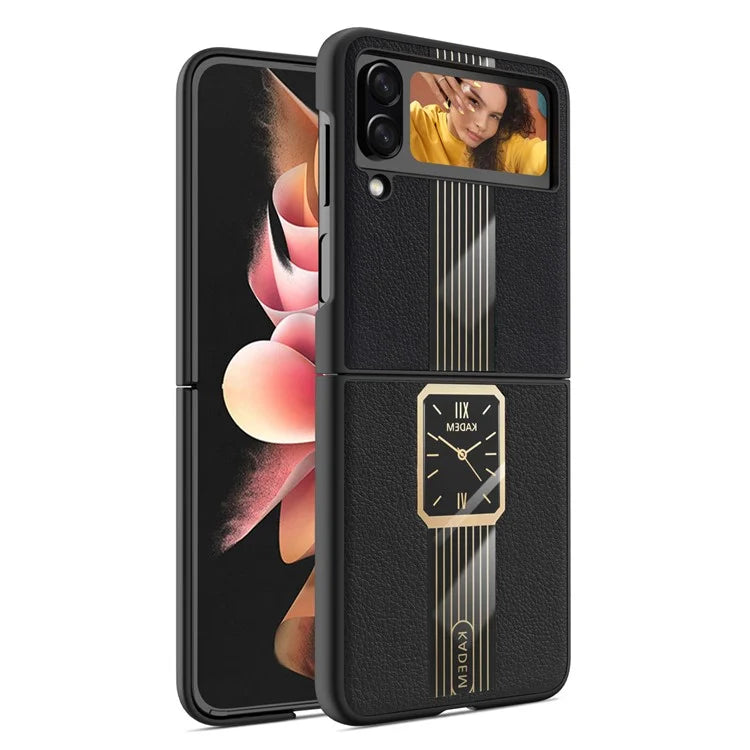 KADEM For Samsung Galaxy Z Flip4 5G Watch Pattern Electroplating Acrylic+TPU+PU Cell Phone Case