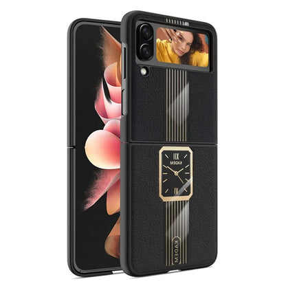 KADEM For Samsung Galaxy Z Flip4 5G Watch Pattern Electroplating Acrylic+TPU+PU Cell Phone Case