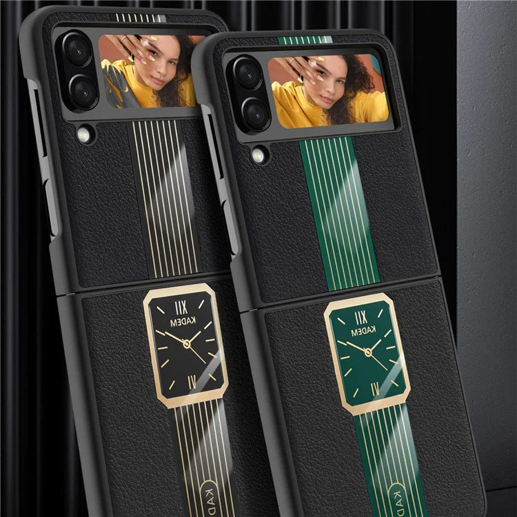 KADEM For Samsung Galaxy Z Flip4 5G Watch Pattern Electroplating Acrylic+TPU+PU Cell Phone Case