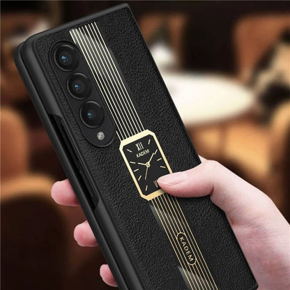 KADEM For Samsung Galaxy Z Fold4 5G Watch Pattern Acrylic+TPU+PU Cell Phone Case