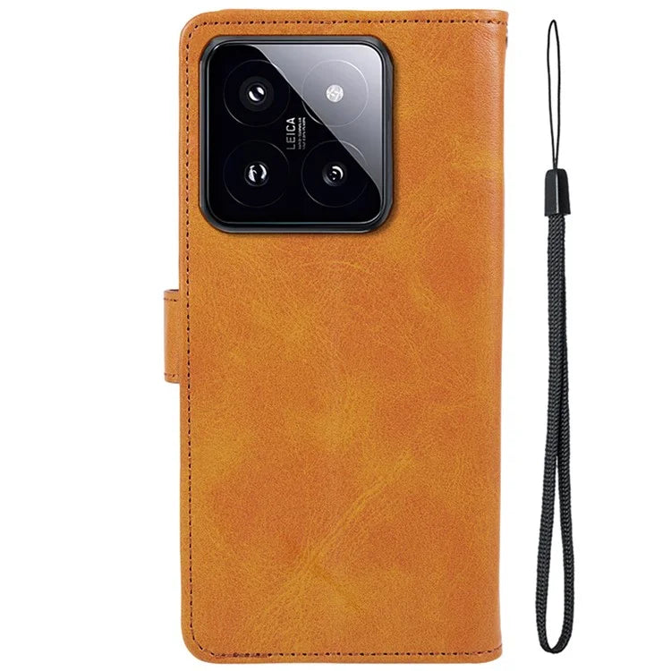 Leather Phone Shell for Xiaomi 14 Case Magnetic Clasp Calf Texture Wallet Stand Phone Cover