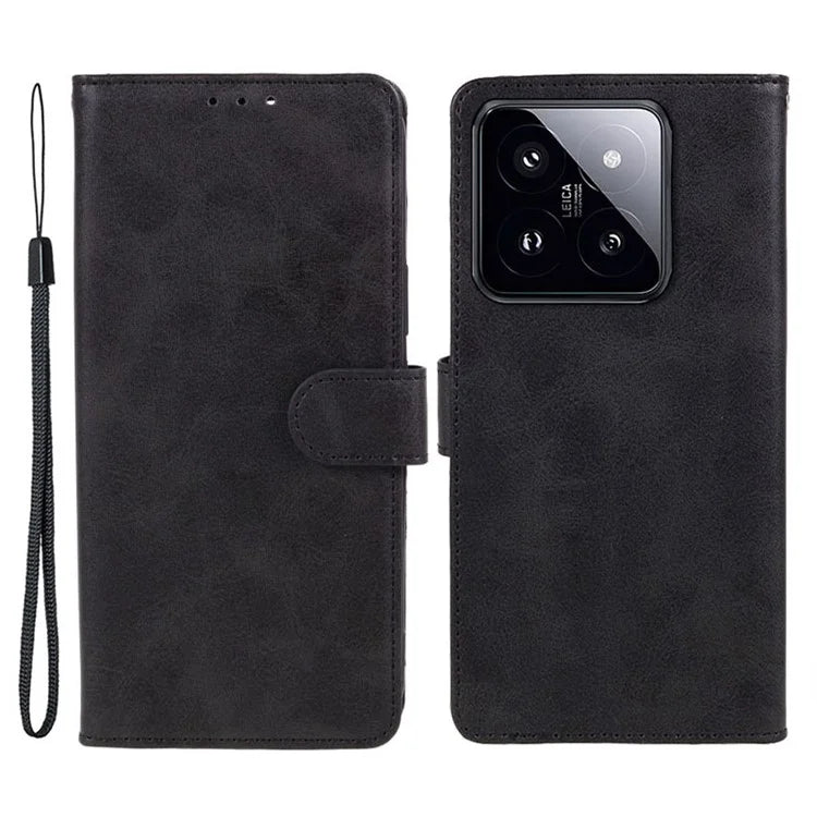 Leather Phone Shell for Xiaomi 14 Case Magnetic Clasp Calf Texture Wallet Stand Phone Cover