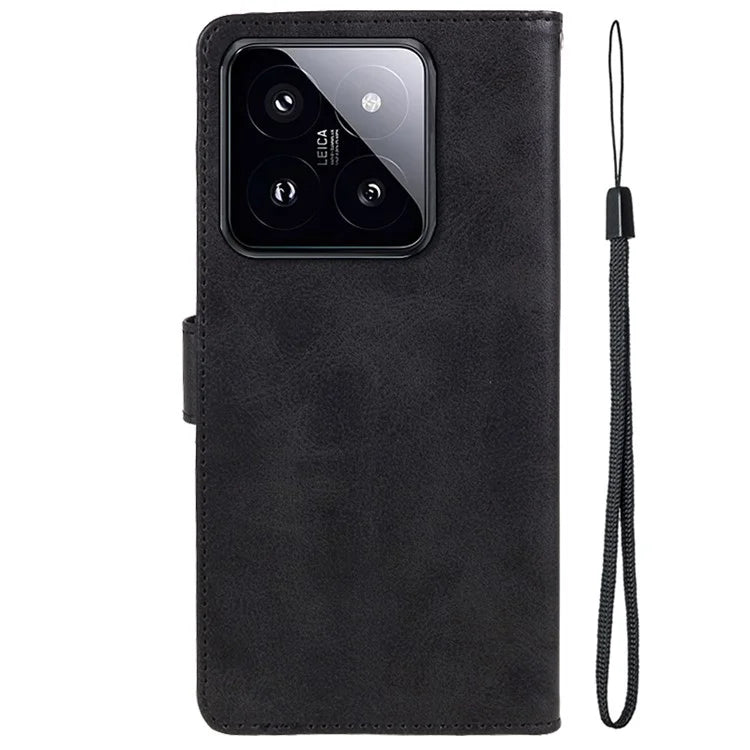 Leather Phone Shell for Xiaomi 14 Case Magnetic Clasp Calf Texture Wallet Stand Phone Cover
