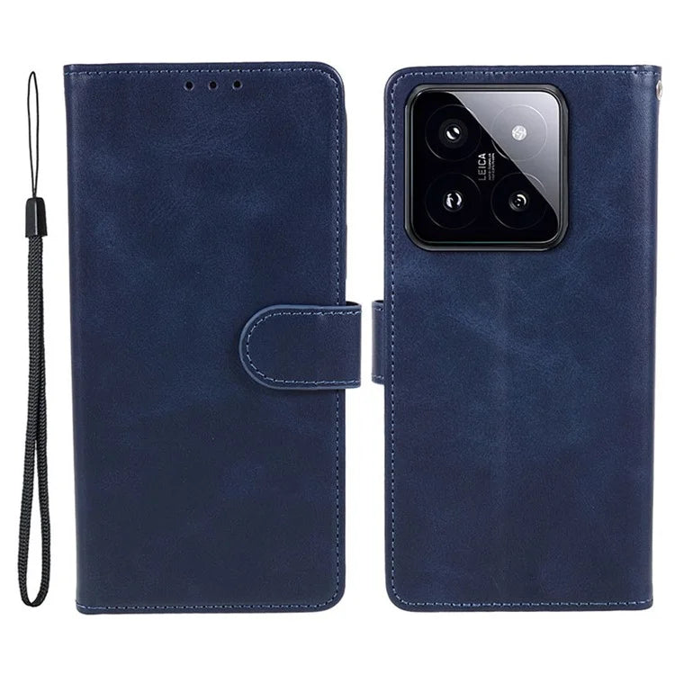 Leather Phone Shell for Xiaomi 14 Case Magnetic Clasp Calf Texture Wallet Stand Phone Cover