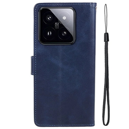 Leather Phone Shell for Xiaomi 14 Case Magnetic Clasp Calf Texture Wallet Stand Phone Cover