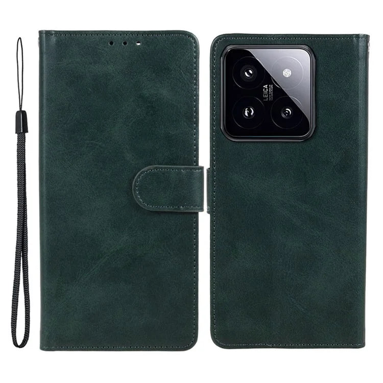 Leather Phone Shell for Xiaomi 14 Case Magnetic Clasp Calf Texture Wallet Stand Phone Cover
