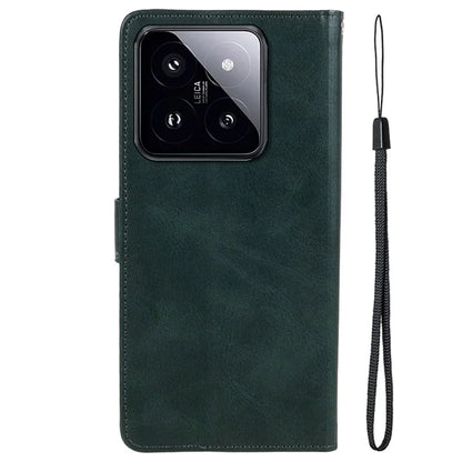 Leather Phone Shell for Xiaomi 14 Case Magnetic Clasp Calf Texture Wallet Stand Phone Cover