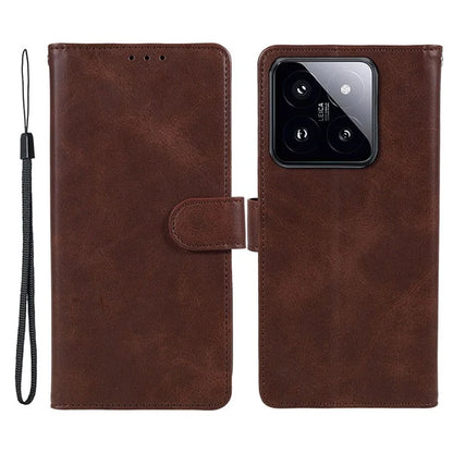Leather Phone Shell for Xiaomi 14 Case Magnetic Clasp Calf Texture Wallet Stand Phone Cover