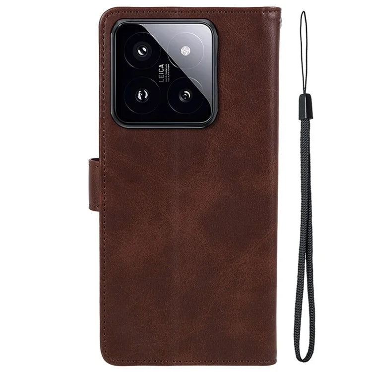 Leather Phone Shell for Xiaomi 14 Case Magnetic Clasp Calf Texture Wallet Stand Phone Cover