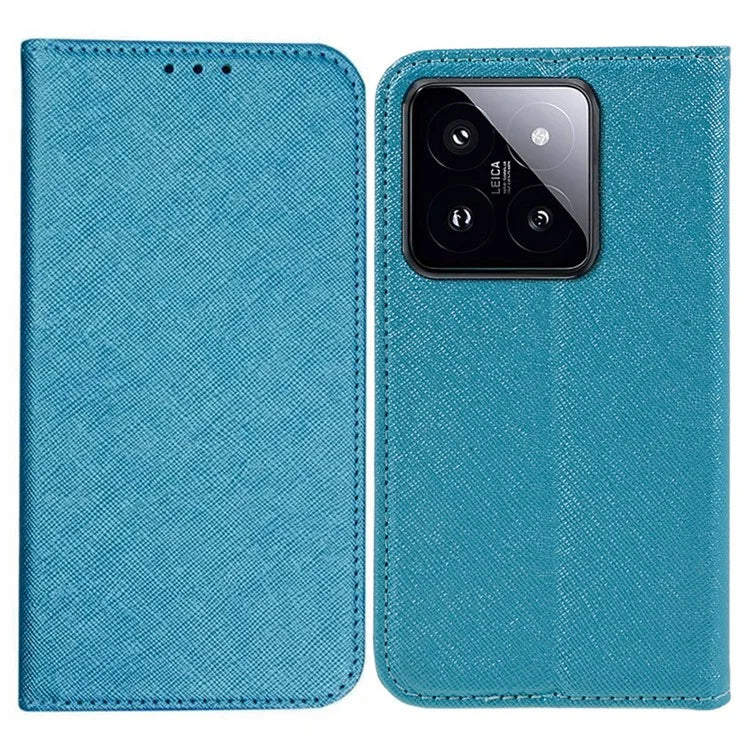 For Xiaomi 14 Case Cross Texture Magnetic Auto Closing Drop-proof Phone Cover with Wallet Stand