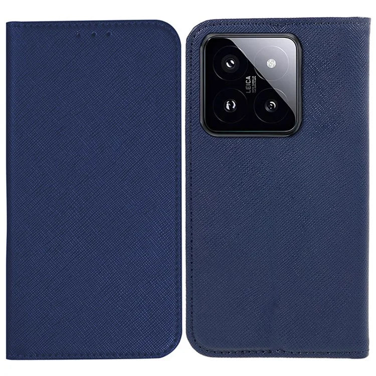 For Xiaomi 14 Case Cross Texture Magnetic Auto Closing Drop-proof Phone Cover with Wallet Stand