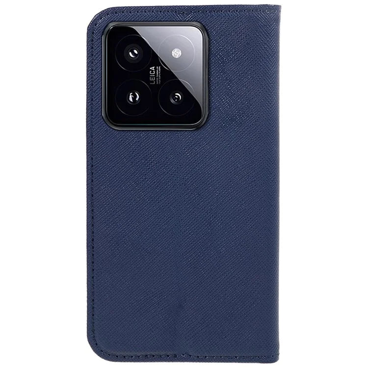 For Xiaomi 14 Case Cross Texture Magnetic Auto Closing Drop-proof Phone Cover with Wallet Stand