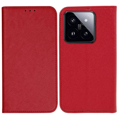 For Xiaomi 14 Case Cross Texture Magnetic Auto Closing Drop-proof Phone Cover with Wallet Stand