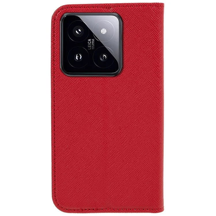 For Xiaomi 14 Case Cross Texture Magnetic Auto Closing Drop-proof Phone Cover with Wallet Stand