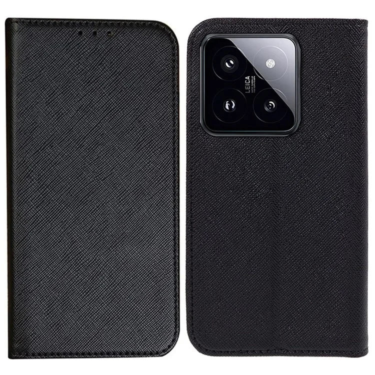 For Xiaomi 14 Case Cross Texture Magnetic Auto Closing Drop-proof Phone Cover with Wallet Stand
