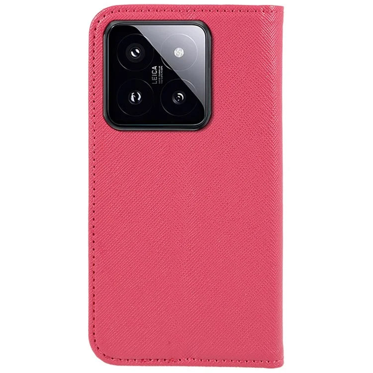 For Xiaomi 14 Case Cross Texture Magnetic Auto Closing Drop-proof Phone Cover with Wallet Stand
