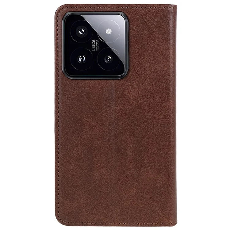 For Xiaomi 14 PU Leather Case Anti-fall Calf Texture Business Style Stand Wallet Phone Cover
