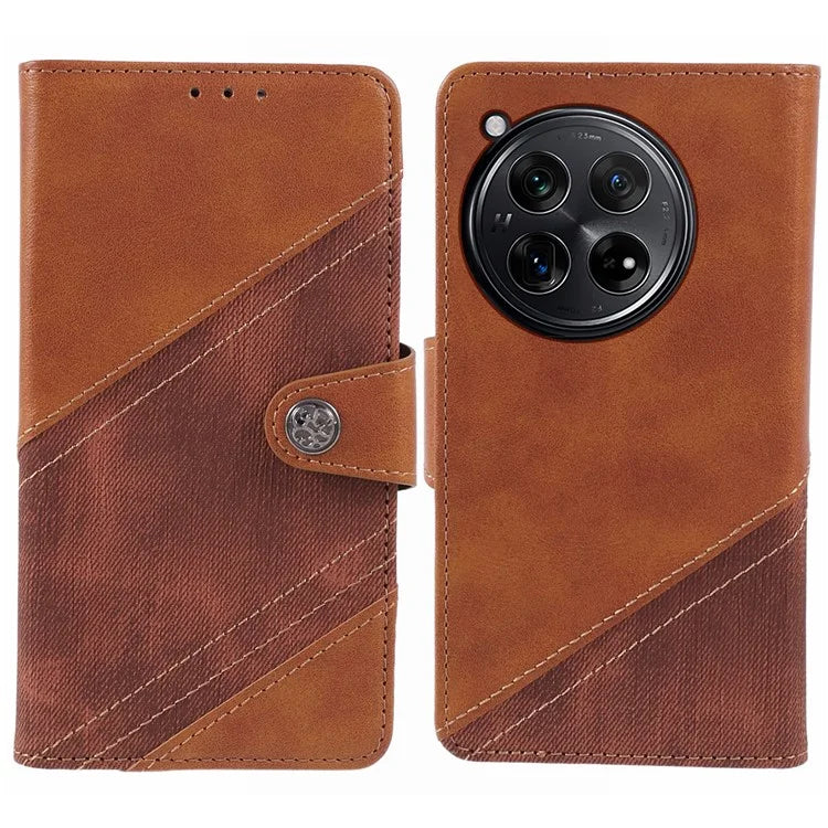 Leather Phone Case for OnePlus 12 5G Cover Splicing Design Crazy Horse Texture Wallet Shell