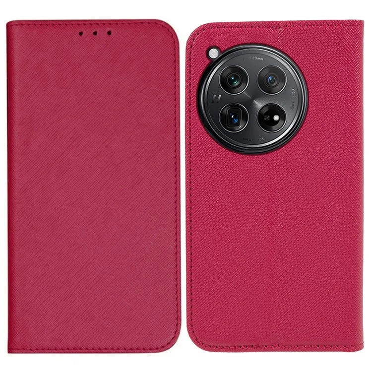 For OnePlus 12 5G Cell Phone Case Cross Texture Anti-Scratch Wallet Stand Cover PU Leather Shell