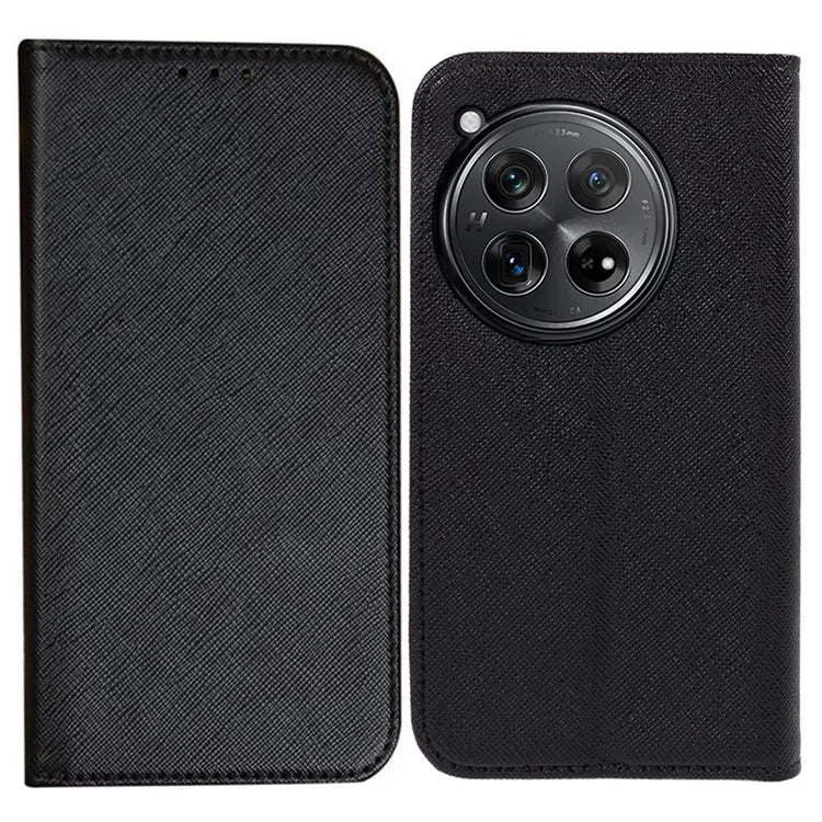 For OnePlus 12 5G Cell Phone Case Cross Texture Anti-Scratch Wallet Stand Cover PU Leather Shell