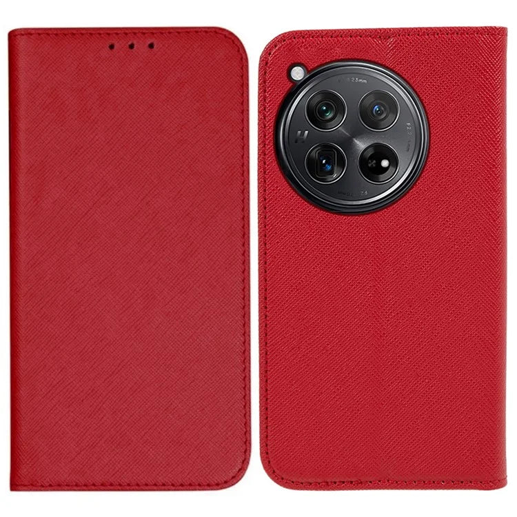 For OnePlus 12 5G Cell Phone Case Cross Texture Anti-Scratch Wallet Stand Cover PU Leather Shell