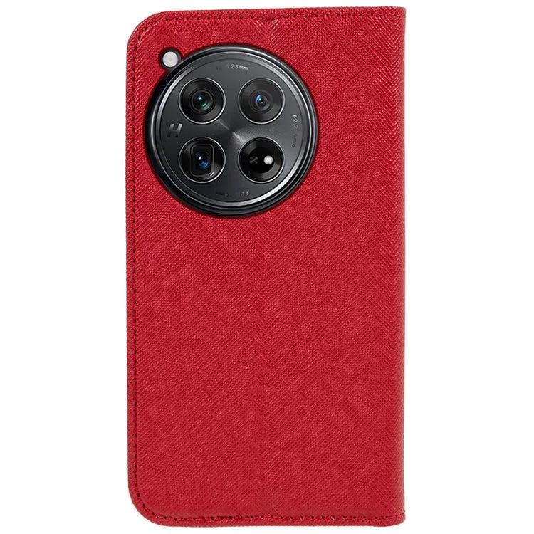 For OnePlus 12 5G Cell Phone Case Cross Texture Anti-Scratch Wallet Stand Cover PU Leather Shell