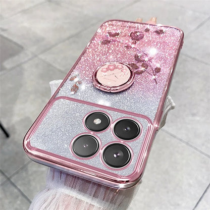 KADEM For Xiaomi Redmi K70 5G / K70 Pro 5G Ring Kickstand Cell Phone Case Glitter TPU Cover