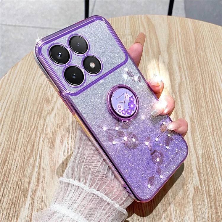KADEM For Xiaomi Redmi K70 5G / K70 Pro 5G Ring Kickstand Cell Phone Case Glitter TPU Cover