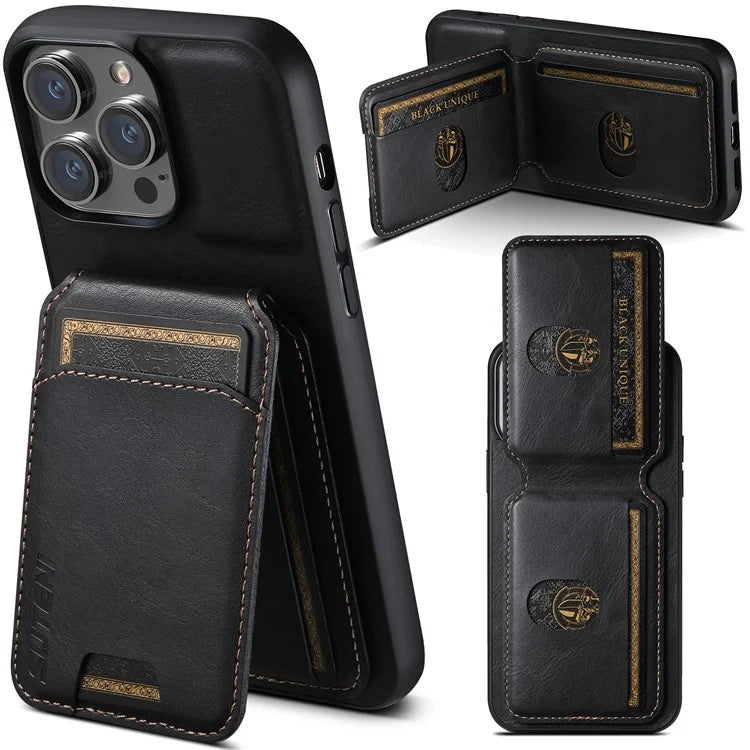 SUTENI H02 For iPhone 14 Pro Max Leather Case Waxy Texture Vertical Flip Card Holder Phone Cover