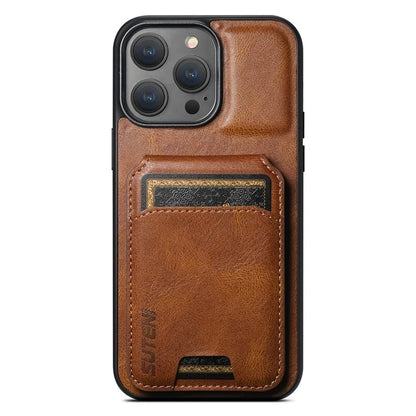 SUTENI H02 For iPhone 14 Pro Max Leather Case Waxy Texture Vertical Flip Card Holder Phone Cover