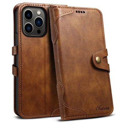 SUTENI Q03 Series for iPhone 15 Pro Max Leather Phone Case Wallet Wavy Texture