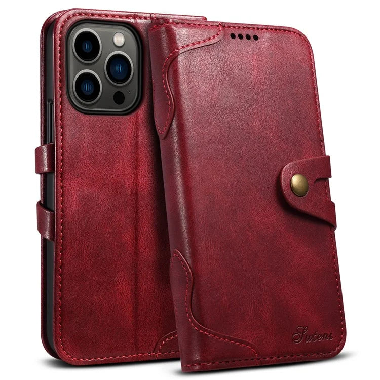 SUTENI Q03 Series for iPhone 15 Pro Max Leather Phone Case Wallet Wavy Texture
