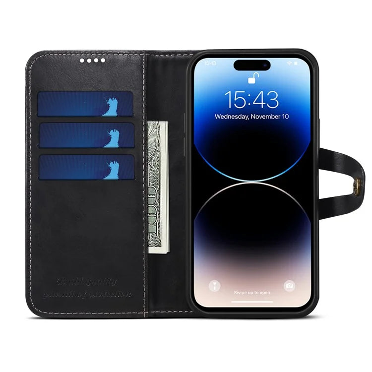 SUTENI Q03 Series for iPhone 15 Pro Max Leather Phone Case Wallet Wavy Texture