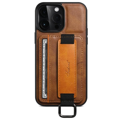SUTENI H13 For iPhone 15 Pro Max Case PU Leather Coated PC+TPU Phone Shell with Kickstand, Card Slot