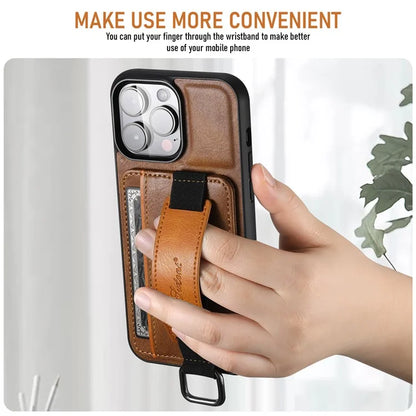 SUTENI H13 For iPhone 15 Pro Max Case PU Leather Coated PC+TPU Phone Shell with Kickstand, Card Slot