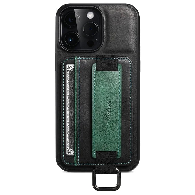 SUTENI H13 For iPhone 15 Pro Max Case PU Leather Coated PC+TPU Phone Shell with Kickstand, Card Slot