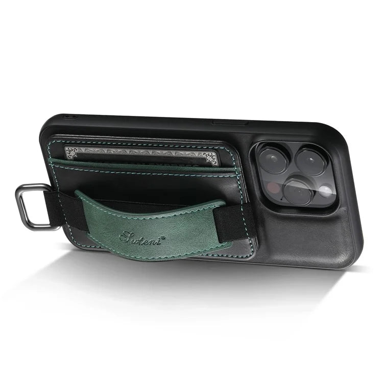 SUTENI H13 For iPhone 15 Pro Max Case PU Leather Coated PC+TPU Phone Shell with Kickstand, Card Slot