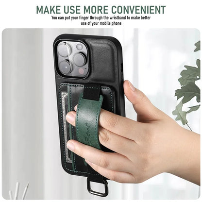 SUTENI H13 For iPhone 15 Pro Max Case PU Leather Coated PC+TPU Phone Shell with Kickstand, Card Slot