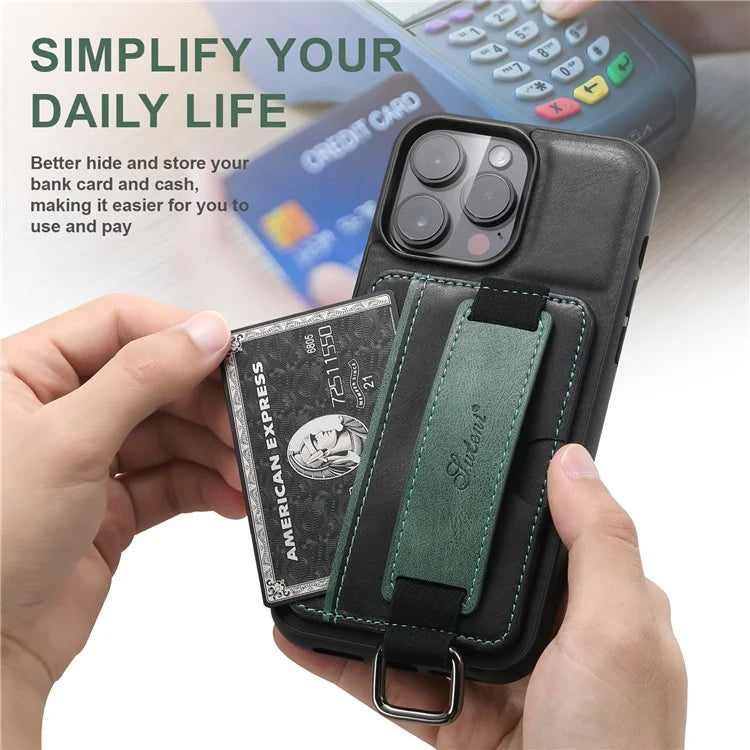 SUTENI H13 For iPhone 15 Pro Max Case PU Leather Coated PC+TPU Phone Shell with Kickstand, Card Slot
